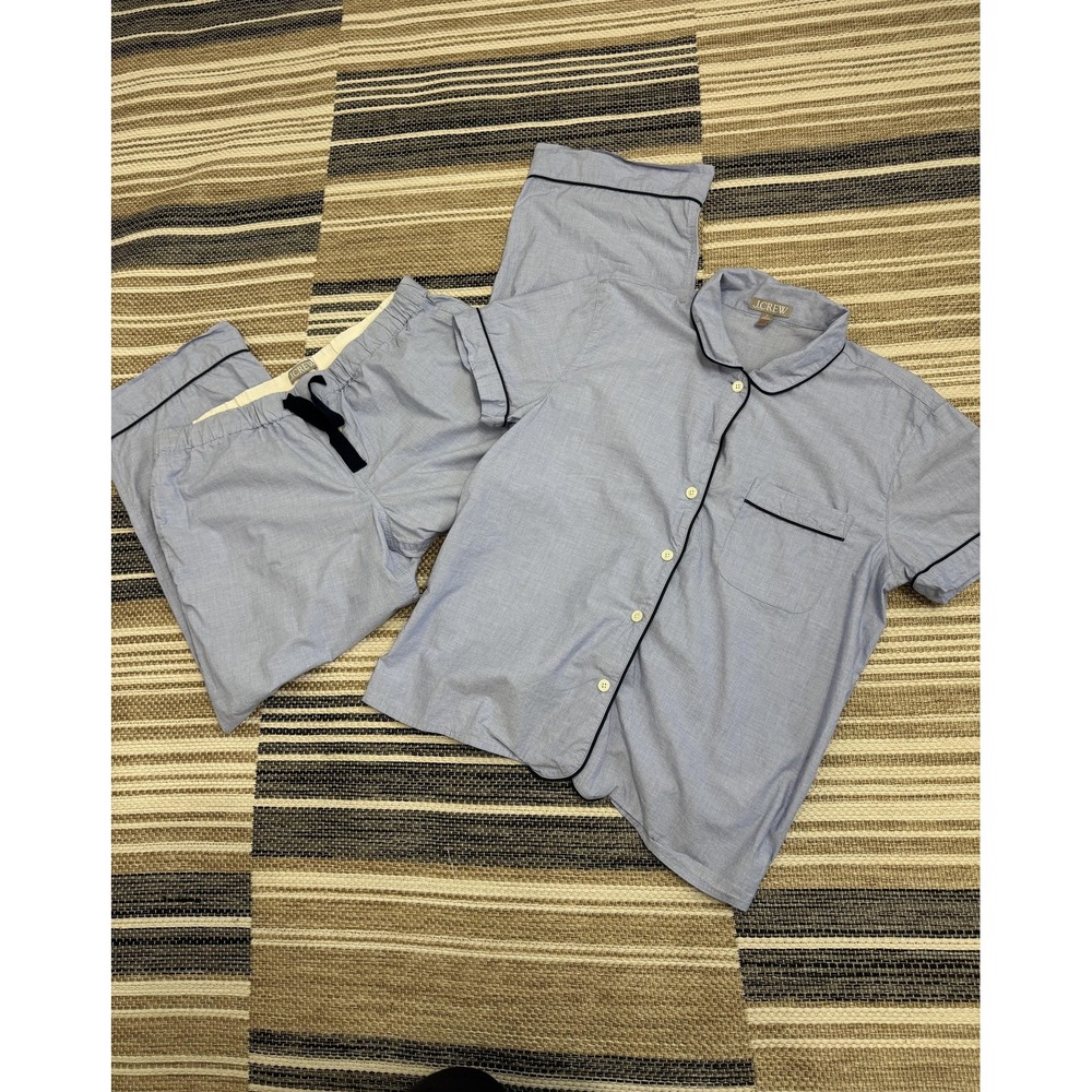 J.Crew End On End Pajama Cotton Pajama Set Women's Medium Blue Short Sleeve